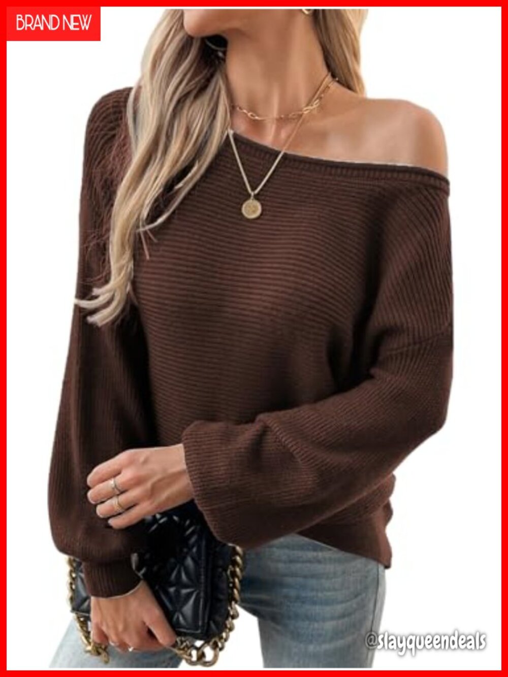 Womens Off Shoulder Batwing Long Sleeve Pullover Sweater Loose Fit Asymmetrical